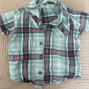 9M Carters Plaid Button-Up Shirt with Sailboat design on pocket